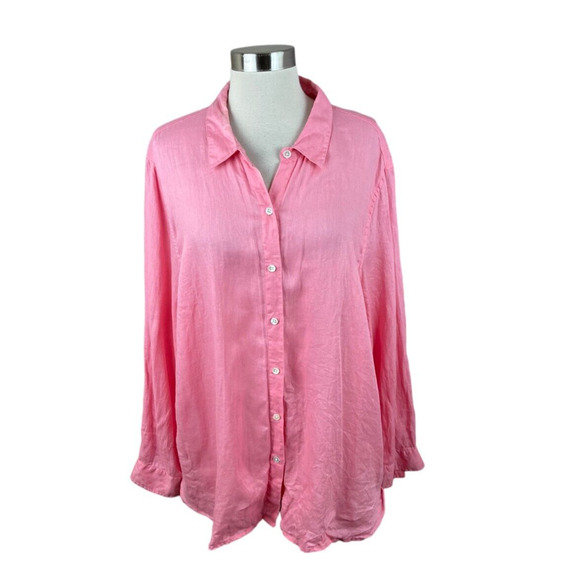 J. Jill XL Pink 100% Linen Button Front Tunic Blouse Long Sleeve - Picture 1 of 4